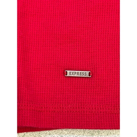 Express Mens Red Waffle Knit Thermal Long Sleeve Shirt Crew Neck Large - Picture 3 of 8